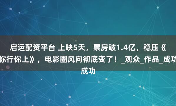 启运配资平台 上映5天,票房破1.4亿,稳压《你行你上》,电影圈风向彻底变了!_观众_作品_成功